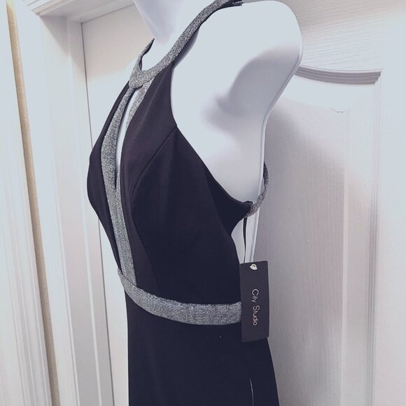 City Studio Long Maxi Black & Silver Formal Dr.-NWT-Sz 3-Shine-Prom-Dance-Cruise - Picture 6 of 16